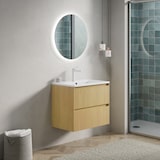 thumbnail of Badezimmer-Waschtisch 50x61x39 Keramikbecken 2 Soft-Close Schubladen Massivholz Schrank Wasserfest Badmöbel Beige+Golden Oak+Weiß