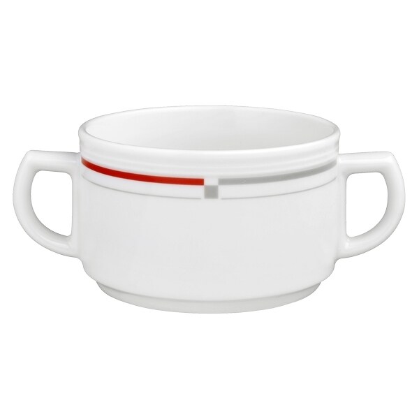 6 x Seltmann Obere zur Suppentasse 0,35 l, Form:  Vitalis, Dekor: 34440 rot-grau