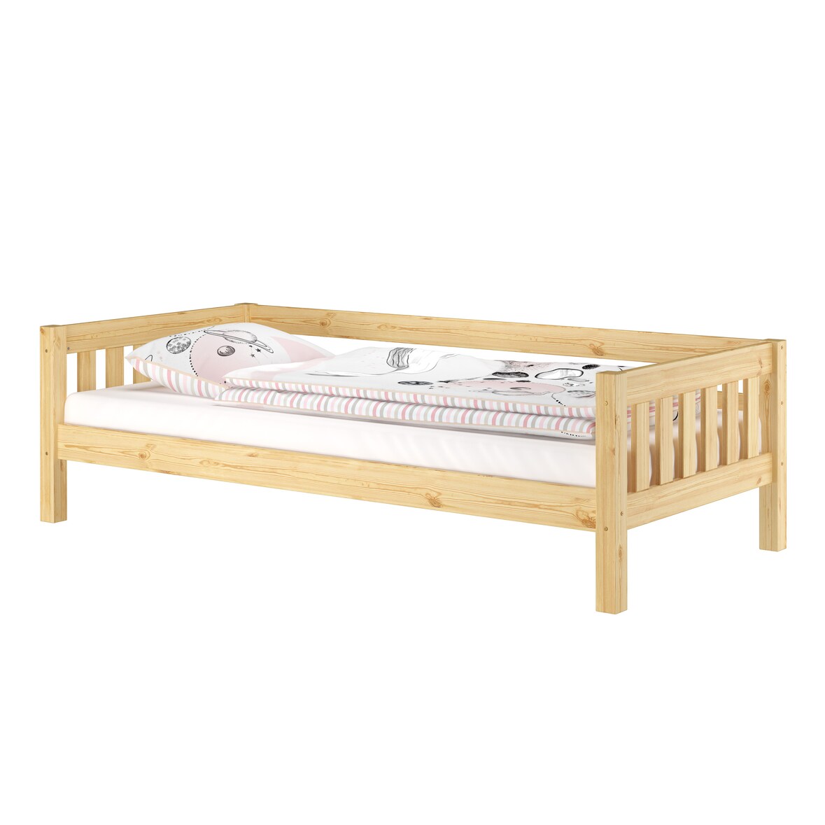 Gemütliches Kinderbett mit dreiseitiger Sicherung 90x200 cm Kiefer V-60.29-09 ohne Zubehör