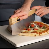 thumbnail of Intirilife Profi Pizzaschneider in Braun Wiegemesser mit Edelstahlklinge - 35.3 x 10.8 x 2 cm - Großes Pizzamesser Kräutermesser mit Klingenschutz