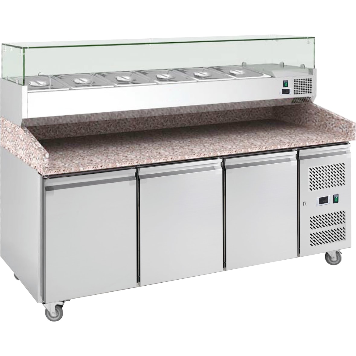 Meuble Table Pizza 3 Portes Inox avec Saladette +2° à +8°C