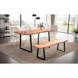 thumbnail of Esstisch Massivholz-Akazie mit Naturkante Industrial | 160x80 cm | Goldbraun-Schwarz | Handarbeit | Tarn Kollektion | Kadima Design