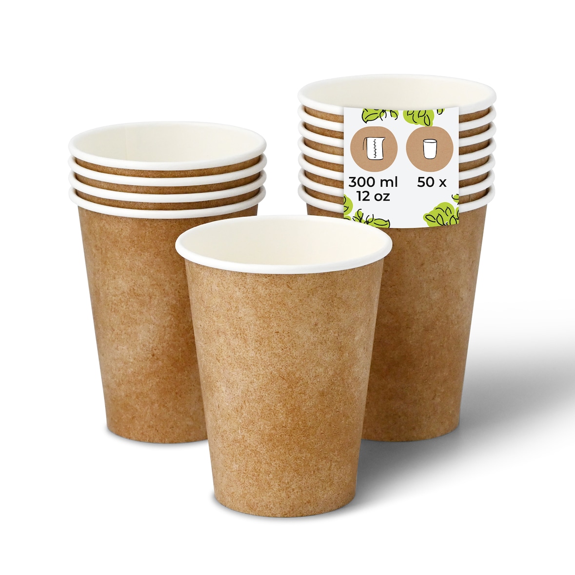 BIOZOYG 50 Stück Kaffee Trinkbecher braun 300ml / 12oz Einwegbecher Pappbecher für Heißgetränke, umweltfreundlich kompostierbare To-Go-Becher