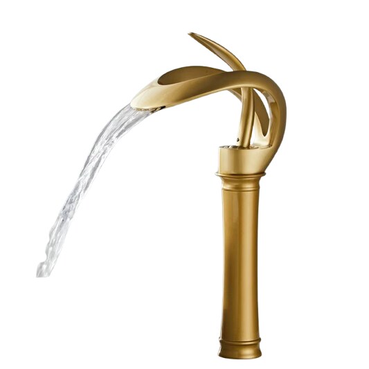 NAVIS | Design Wasserfall Wasserhahn Bad Gold matt hohe Badarmatur|Elegante Premium Edelstahl Armatur Für hohe Waschbecken|Mischbatterie 2 Anschlüsse