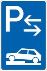 thumbnail of Verkehrsschild VZ315-73, Parken halb auf Gehwegen quer links (Mitte), Alu, RA2, 600x900 mm