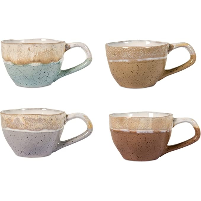 H&H Confezione 4 Tazze Da Caffè Malika Senza Piatto Stoneware, Assortiti, cc 110