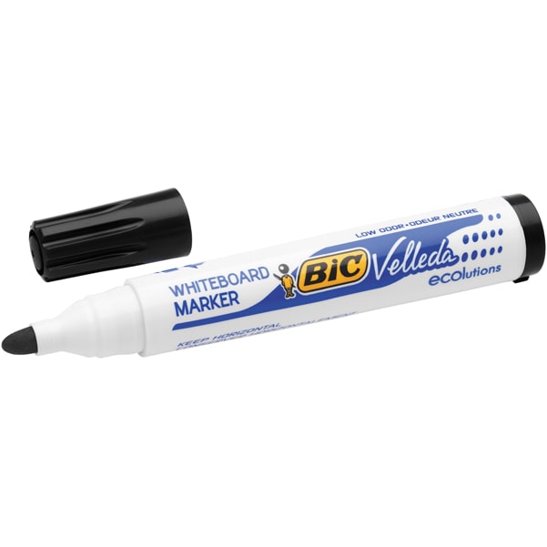 BIC Velleda 1701 ECOlutions Feutres pour Tableau Blanc Effaçables à Sec à Pointe Conique Moyenne - Noir