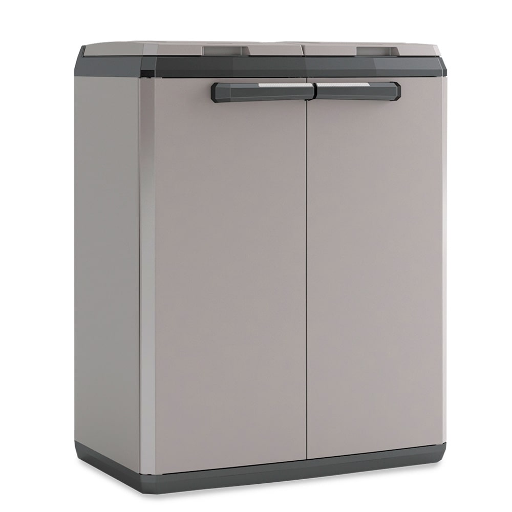 Recyclingschrank für 2X 110-Liter-Müllsäcke, aus Kunststoff, Farbe grau/schwarz, BxTxH 680 x 390 x 850 mm