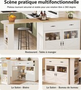 thumbnail of Bartisch ausziehbar Weiß 138x204x39x104 cm mit 360 Grad Drehfunktion, Stauraum mit Schublade und Regal, MDF mit Acryl Türen