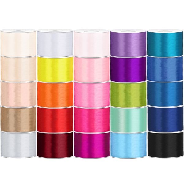 25 verschiedne Farben Satin Geschenkband 25m lang 50mm breit bunt