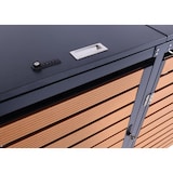 thumbnail of 3er Mülltonnenverkleidung HWC-K14, Mülltonnenbox Mülltonnenabdeckung, 119x205x84cm WPC Metall 109kg ~ Teak-Optik