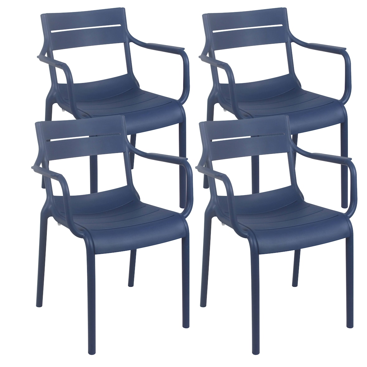 Lot de 4 fauteuils de terrasse en plastique bleu pacific