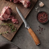 thumbnail of Wakoli Damast Ausbeinmesser I 16cm Klinge I Olivenholzgriff und Hammerschlag