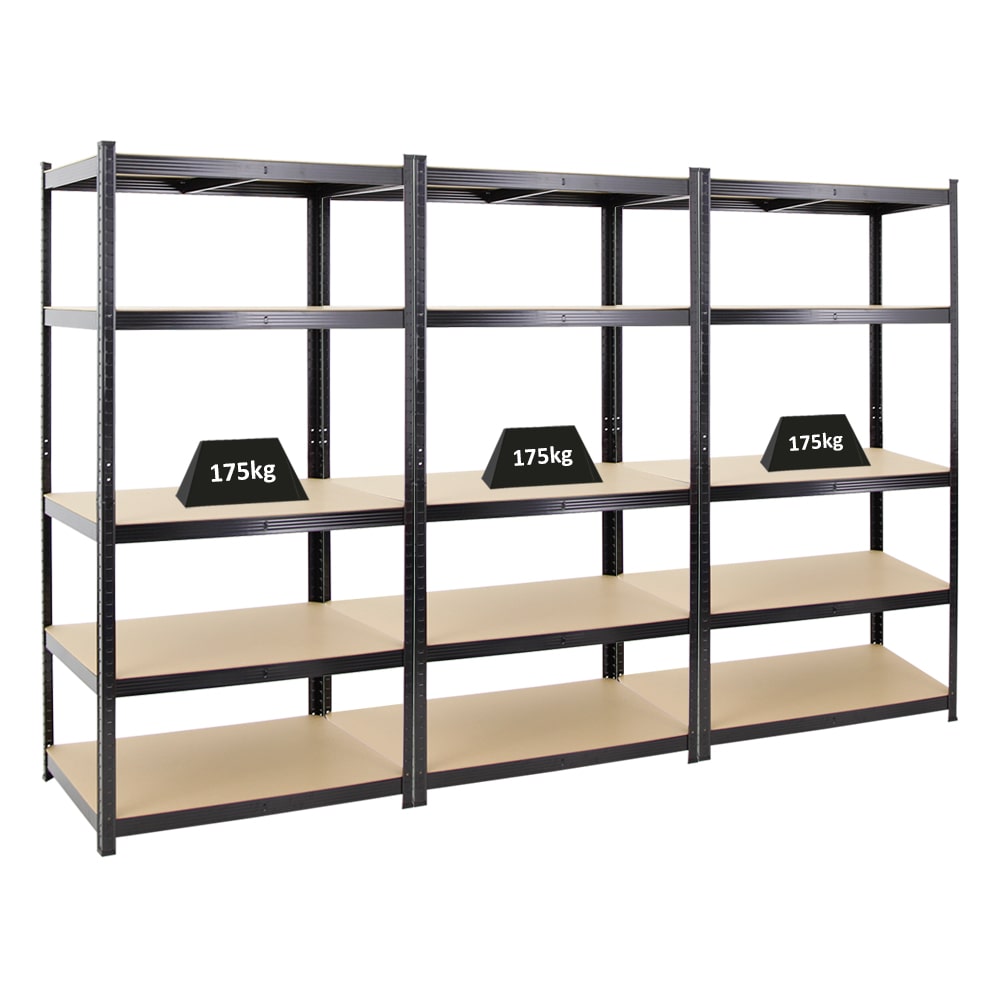 PROREGAL MegaDeal 3x étagère robuste ODIN, HxLxP 180x90x60cm, Charge du compartiment 175kg, Noir, étagère de garage étagère de cave