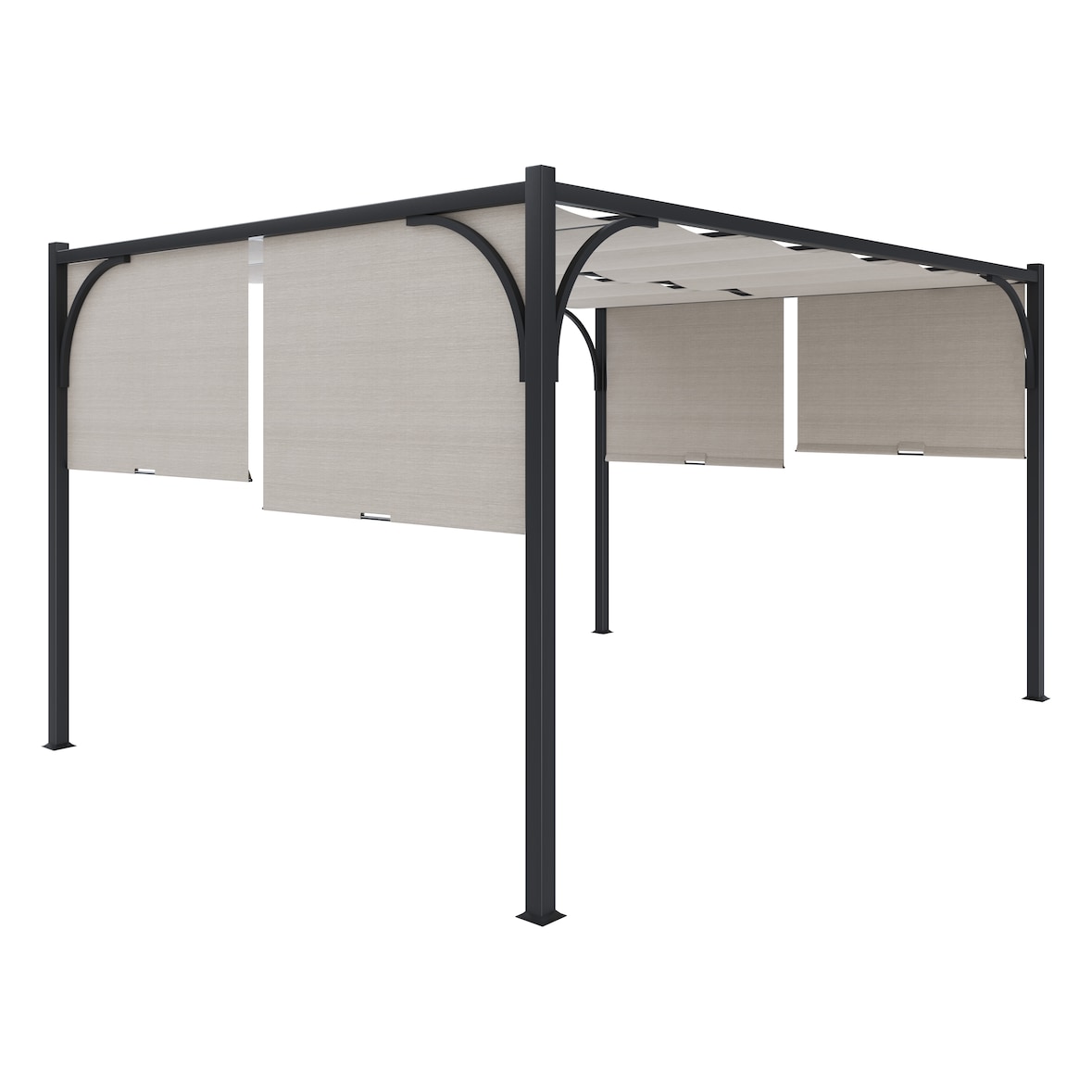 Gazebo Pergola 3x4 M Pergolato Tetto Scorrevole Telo Beige Impermeabile Retrattile Richiudibile Struttura Nera Acciaio Giardino Terrazzo Piscina