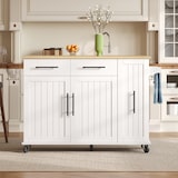 thumbnail of Kücheninsel 120x40x90 cm mit ausziehbarem 3-stufigem Organizer, klappbarer Arbeitsfläche, Rollen und Handtuchhalter, Weiß und Natur, MDF