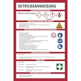 thumbnail of Aushang, Betriebsanweisung für Säuren & Laugen - GHS/ISO 7010 Piktogramme - 200x300x1.5 mm Kunststoff