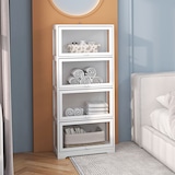 thumbnail of Vitrine Colecionador de 4 Níveis Vitrine Sala de Estar com Portas Abatíveis de Acrílico Anti-Tombo 59x30x139 cm Branco
