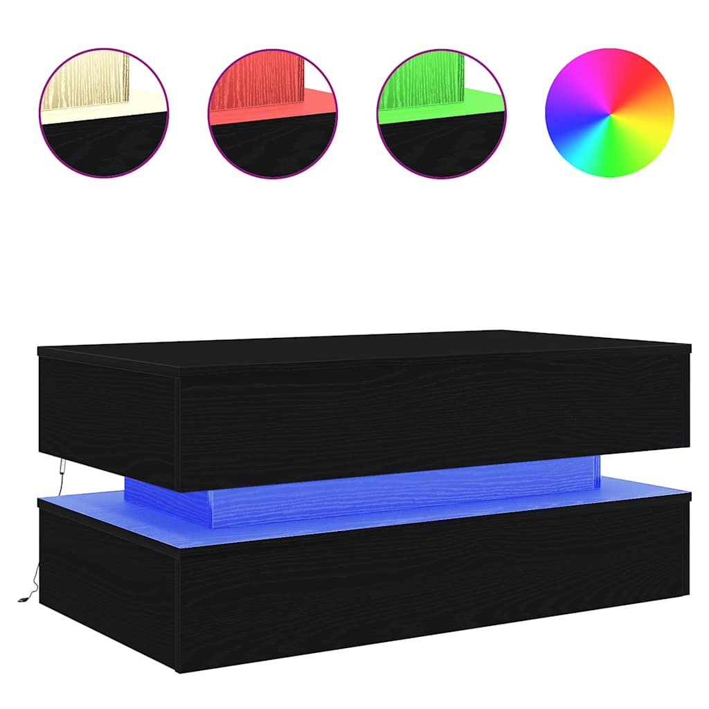 vidaXL Couchtisch mit LED-Leuchten Schwarz Eichen-Optik 90x50x40 cm