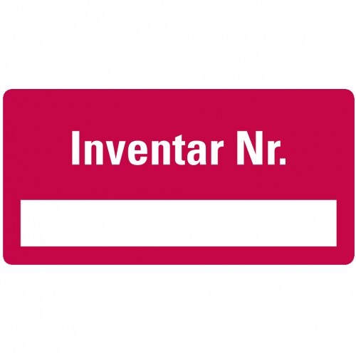 Aufkleber I Inventaretikett Inventar-Nr., rot, Dokumentenfolie, Spezialkleber, 40x20mm, 16/Bogen