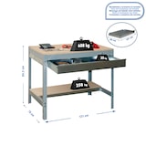 thumbnail of SimonRack Mesa de trabalho para oficina, 1210x760 mm, Capacidade de carga 600 kg, Inclui gaveta, Cinzento - BT-0
