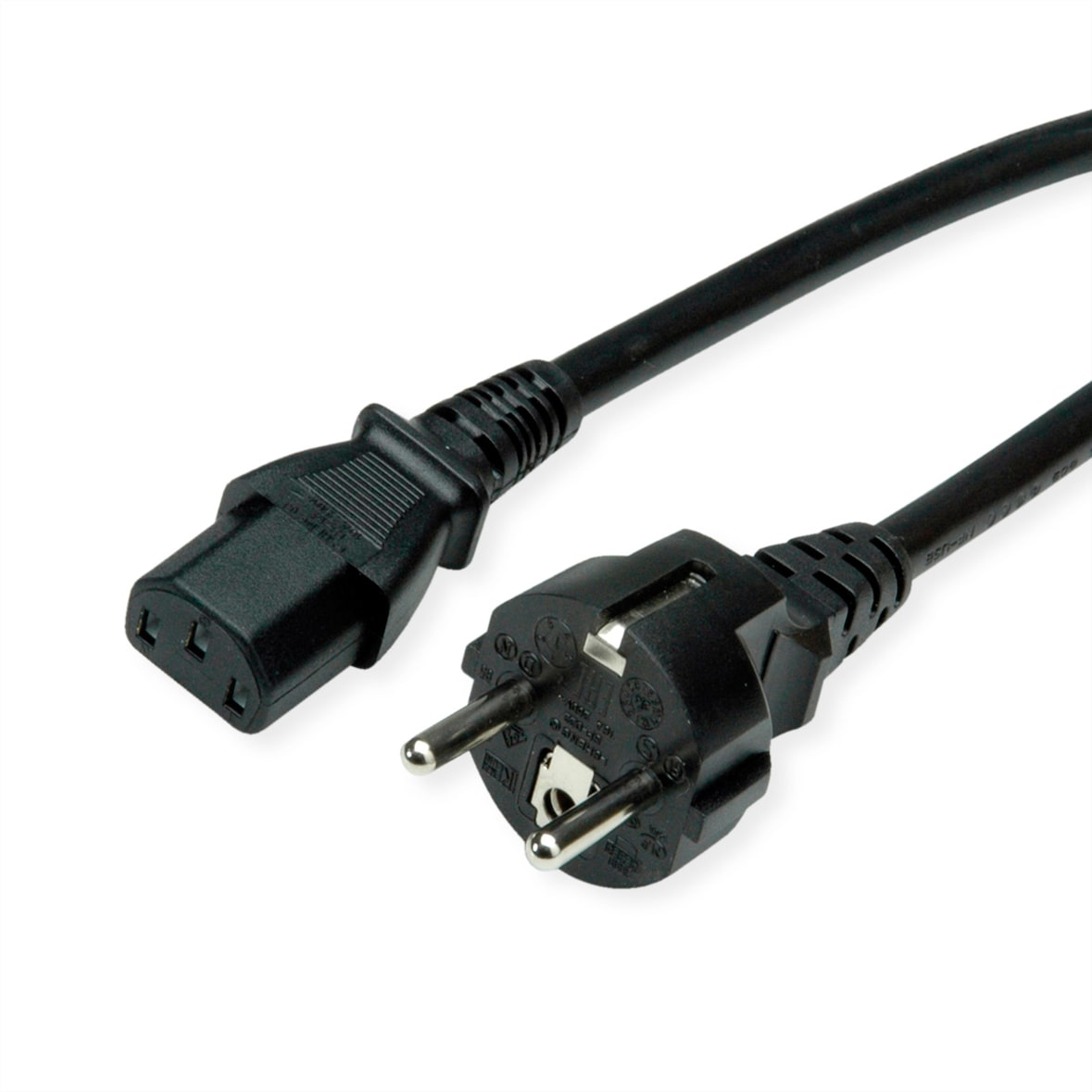 VALUE Netzkabel, IEC-Buchse & CEE7/7-Stecker gerade, schwarz, 0,6 m