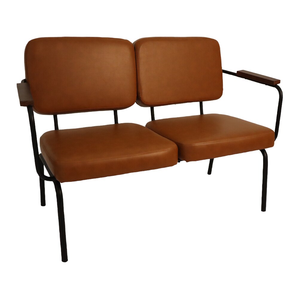 Stamp Reverdy Twist Banquette structure métal vernis noir - Assie et dossier PVC fauve - Accoudoirs bois