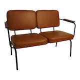 thumbnail of Stamp Reverdy Twist Banquette structure métal vernis noir - Assie et dossier PVC fauve - Accoudoirs bois