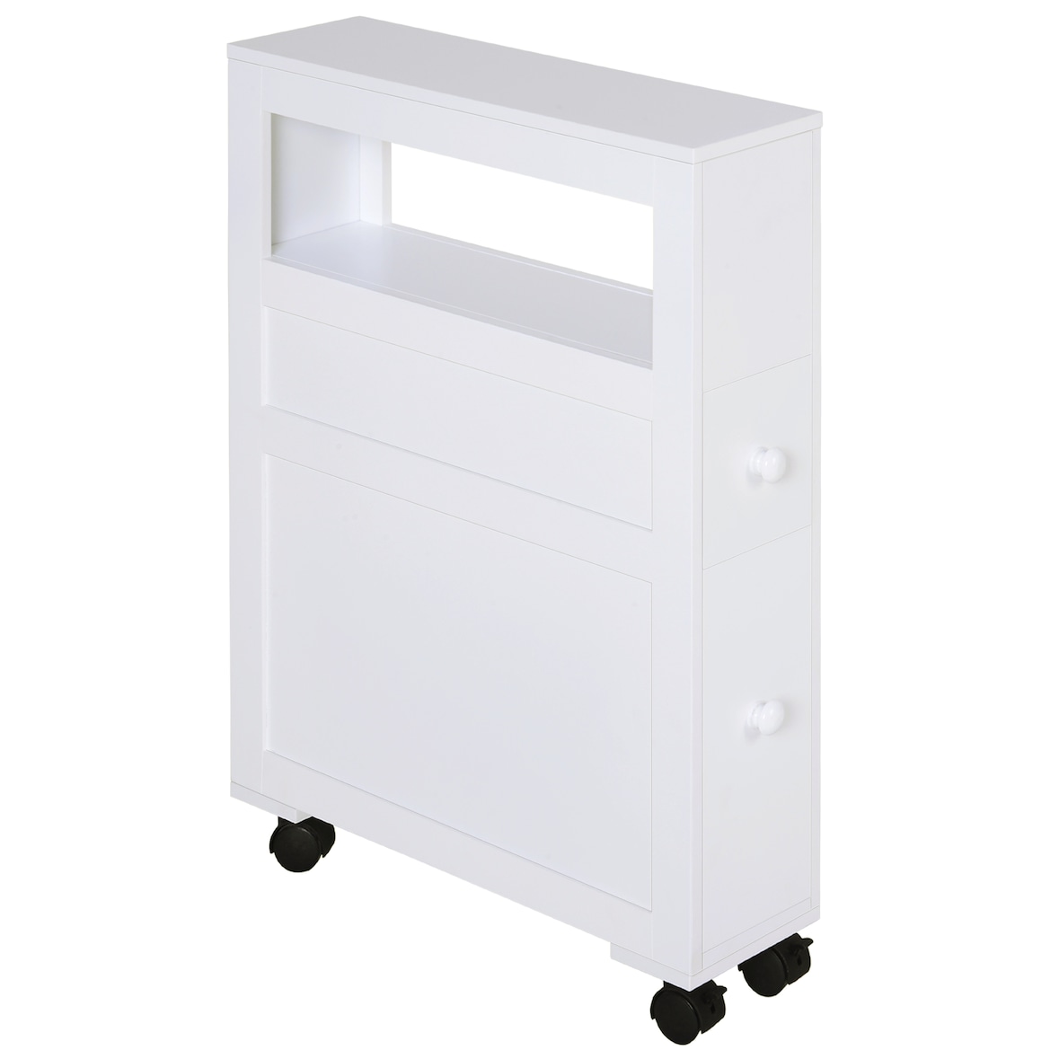 HOMCOM armario de baño con ruedas mueble de baño estrecho con 2 cajones y estante de almacenamiento 16x52x71,5 cm blanco