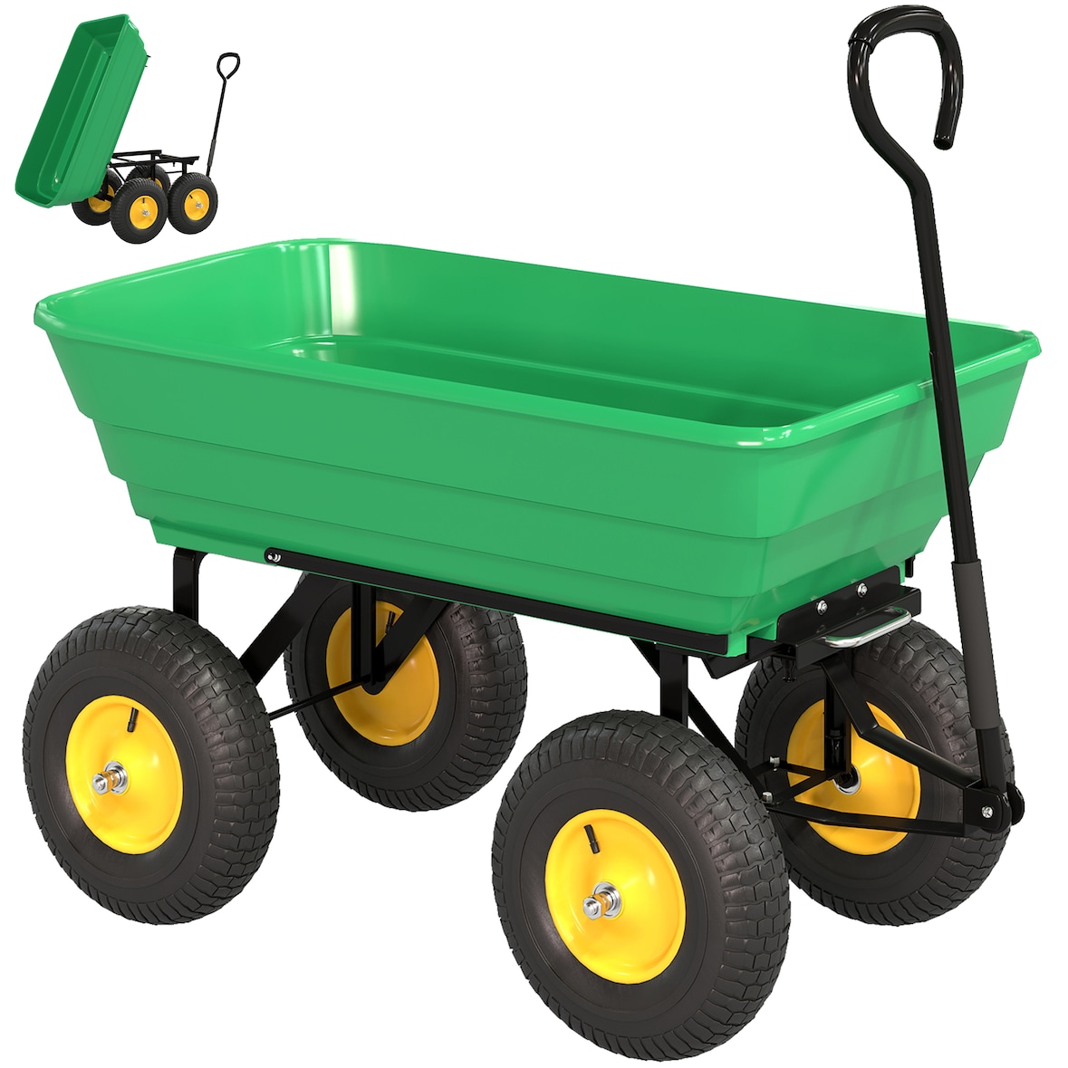Outsunny Carrinho de Jardim com Caçamba Inclinável até 75° Carrinho de Mão com Guiador Ajustável 109x52x94 cm Verde Escuro