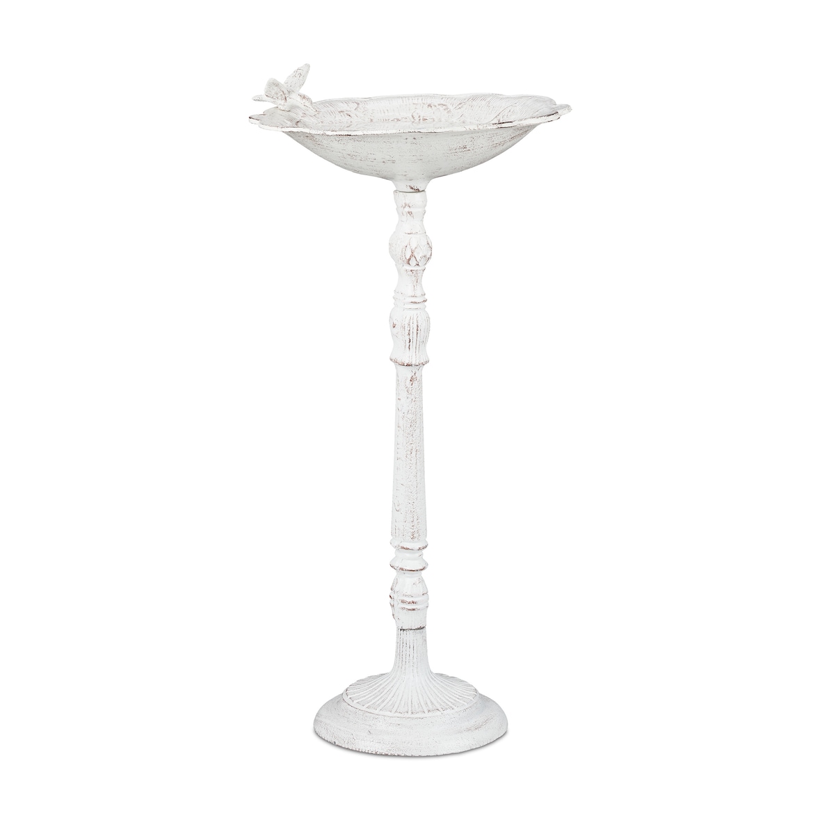 Relaxdays Vogeltränke Gusseisen, Vogelbad mit Ständer, Wildvogeltränke für Garten, antikes Design, 74,5 cm hoch, weiß
