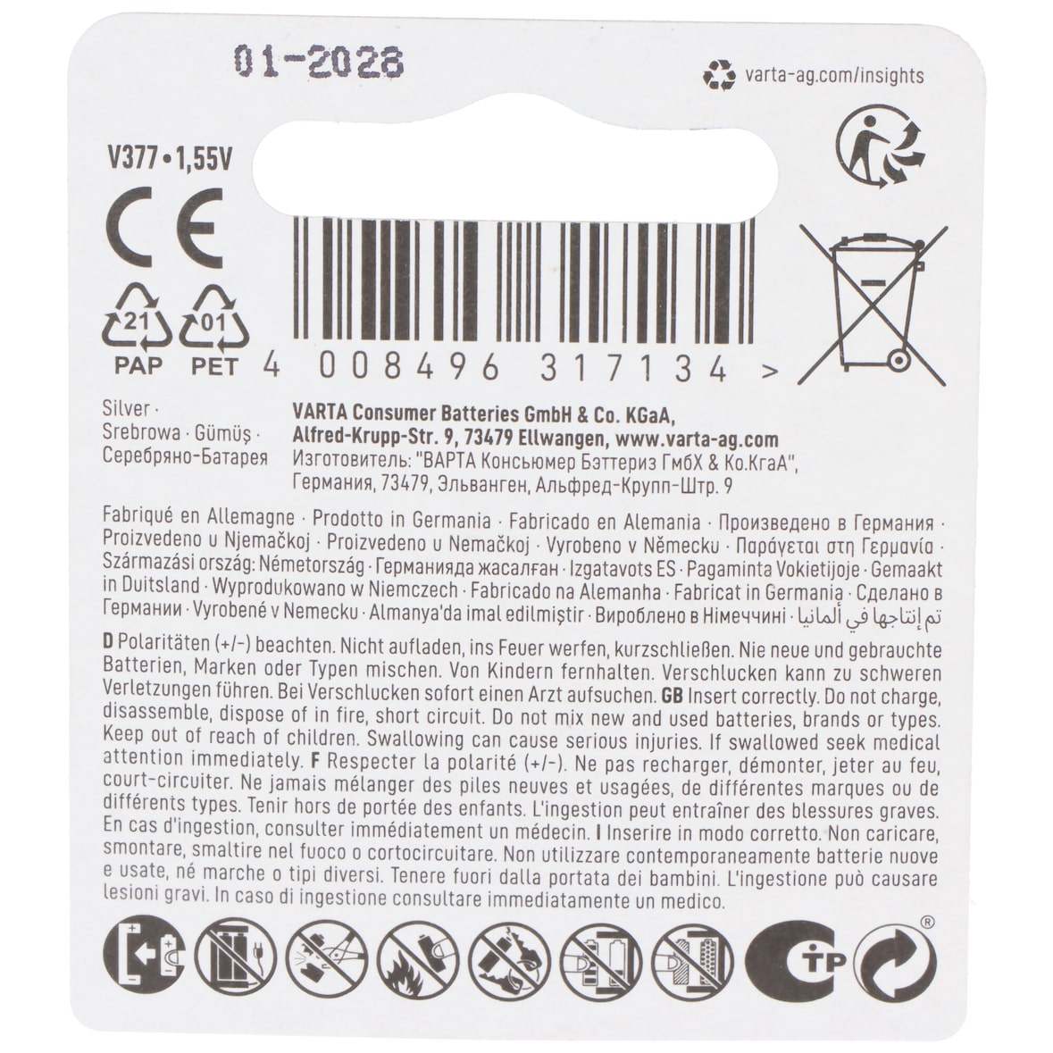 Varta Knopfzelle 377101111 V377 1,55V 27mAh