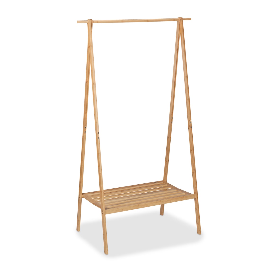 Relaxdays Kleiderständer Bambus, klappbarer Garderobenständer, HBT: 170 x 100 x 56,5 cm, Kleiderstange mit Ablage, natur