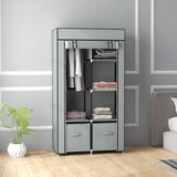 thumbnail of Stoffschrank Faltschrank 83x43x163 cm mit Kleiderstange 5 Fächern 2 Stoffschubladen Reißverschluss Stauraum Hellgrau Stahlrahmen