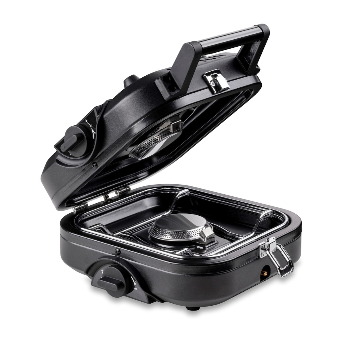 Réchaud à gaz pliable 2 feux 4600 W – Réchaud camping portable Allumage piezo, double brûleur inox, cartouche valve 7/16" KEMPER