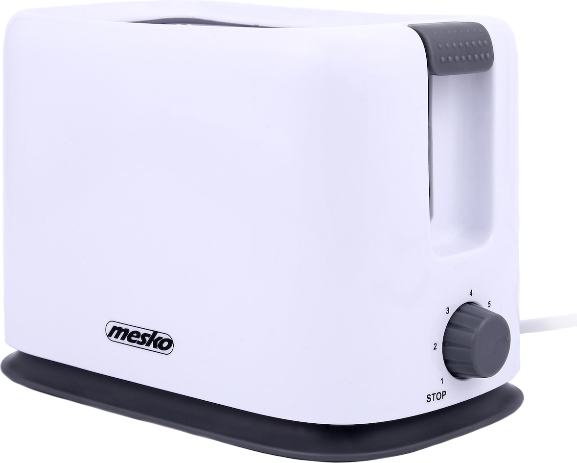 Mesko MS 3213 Tostadora Pan, 2 Rebanadas, Regulador Nivel Tostado, 3 Funciones, Calienta Panecillos, Recogemigas, Blanco, 750W