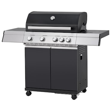 Tarrington House Barbecue à gaz PAXTON, 4+1 brûleurs, surface de cuisson 71 x 41 cm, 4 roulettes, inox, noir mat