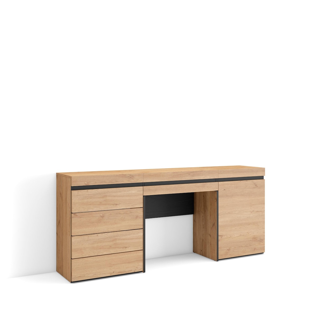 Cassettiera, Tavolo da toeletta, Tavolo da Trucco, stoccaggio, 177x35x75cm, Con cassetto, Cassettiera, Stile moderno, Rovere _ 452_13