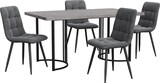 thumbnail of Essgruppe 5-teilig Esstisch mit 4 Stühlen 140x75x80 cm Grau mit MDF Tischplatte in Marmor Optik, schwarzes Metallgestell, Samtstühle