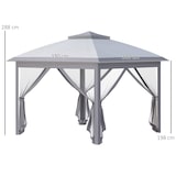 thumbnail of Carpa plegable 3,3x3,3 m cenador de jardín con altura ajustable doble techo 4 mosquiteras extraíbles y bolsa de transporte impermeable anti-UV gris