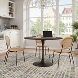 thumbnail of Esstisch rund Braun Eiche 120x120x75  mit Bootskante, Patchwork Tischplatte aus MDF mit Holzoptik, Metallgestell stabil