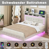 thumbnail of Merax Polsterbett 140*200, mit USB-Steckdose und LED-Licht, verstecktes Fußdesign, Doppelflachbett, Leinenstoff beige