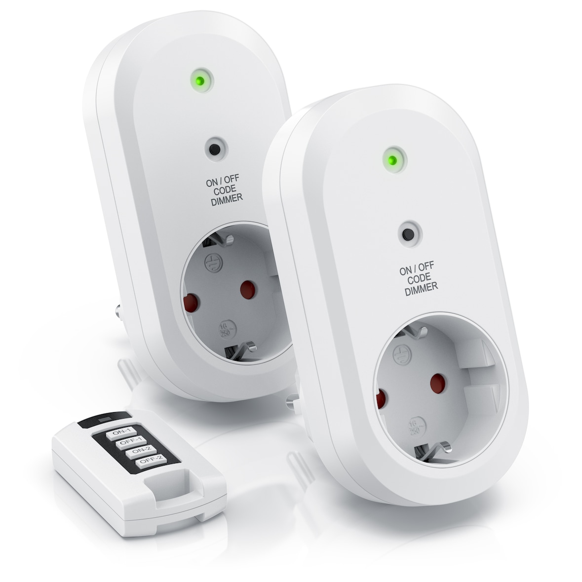 BEARWARE Dimmbare Funksteckdosen - Set mit Fernbedienung - 2er Set für den Innenbereich Indoor + 1 Fernbedienung - Steckdose