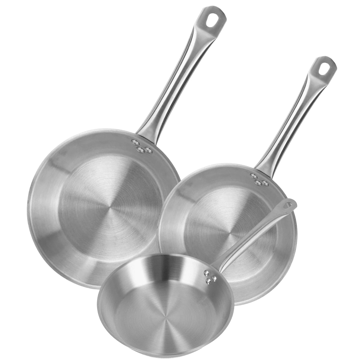 WellHome - Set di 3 padelle Ø22/24/26cm in acciaio inox, adatte all'induzione e SENZA rivestimento antiaderente