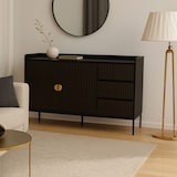 thumbnail of Sideboard HWC-O39, Kommode Schrank Anrichte, 3 Schubladen 2 Türen, Holz Melamin 80x130x42cm ~ Holzoptik schwarz