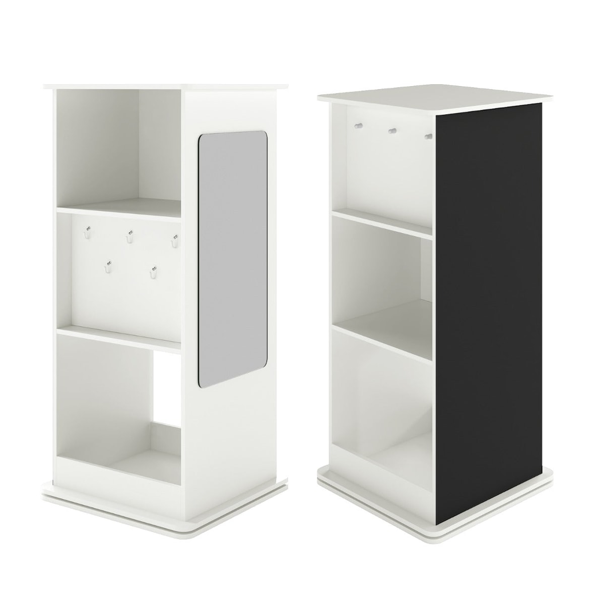 Helloshop26 - Estante giratória 47 x 47 x 104,5 cm com quadro-negro e espelho ergonômico em MDF branco 20_0017190