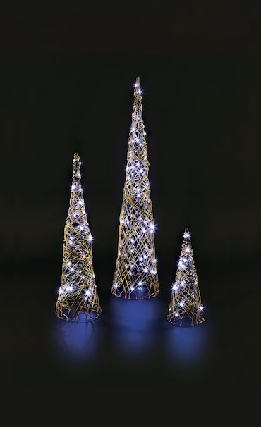 Tarrignton House Cones decorativos, cobre/ polyrattan/ metal, três tamanhos (S, M, L), 150 LEDs, 3.6 W, castanho