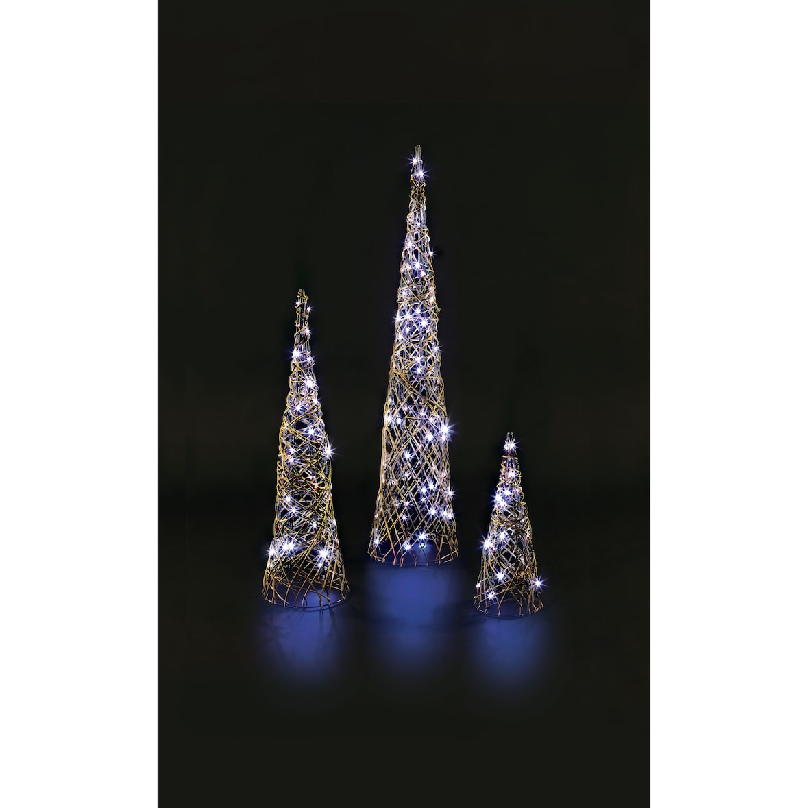 Tarrignton House Cones decorativos, cobre/ polyrattan/ metal, três tamanhos (S, M, L), 150 LEDs, 3.6 W, castanho