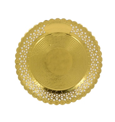MONOUSO - Prato Naperon de Cartão Redondo Dourado 30 cm (5 Uds)