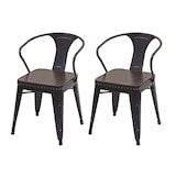 thumbnail of 2er-Set Esszimmerstuhl HWC-H10d, Stuhl Küchenstuhl Chesterfield Metall Kunstleder Industrial Gastronomie ~ schwarz-braun